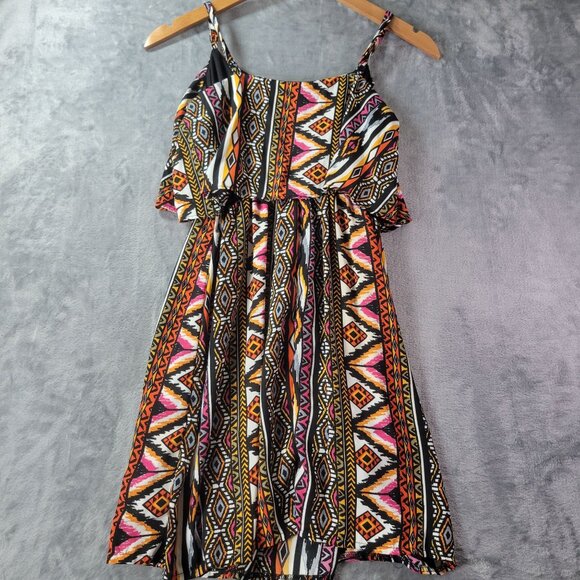 Rue21 Juniors Cold Shoulder Aztec‎ Print Dress M Multicolor Boho Festival Summer - Picture 7 of 8